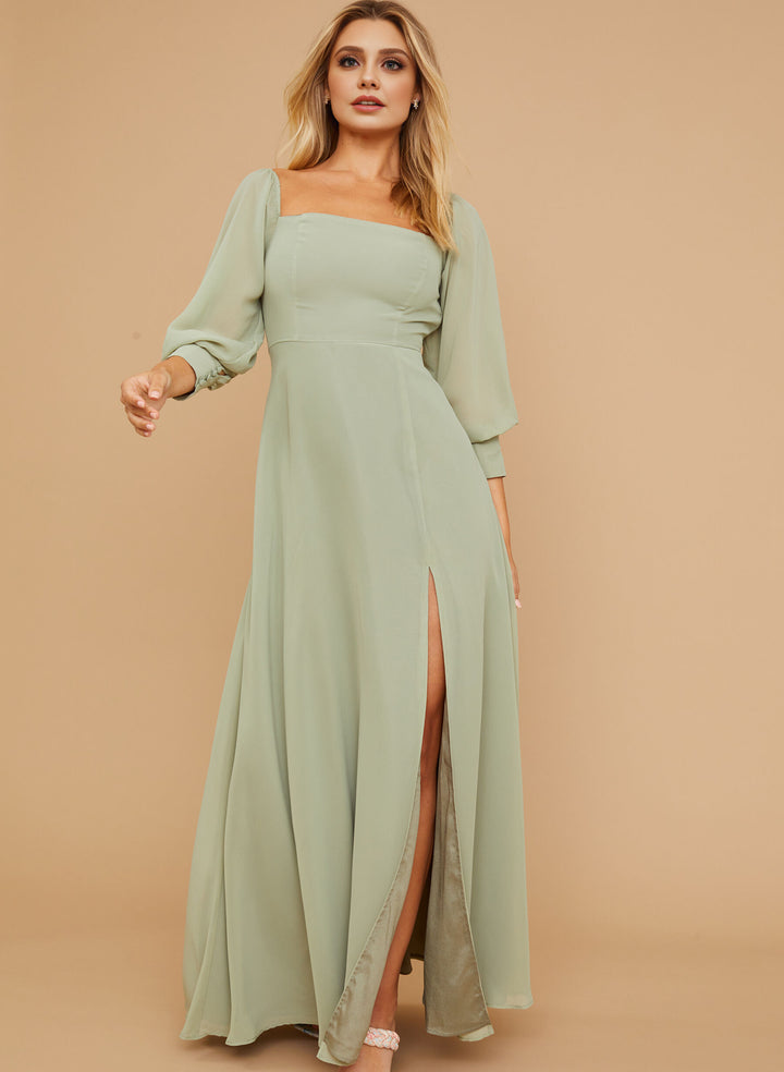 A-Line Chiffon Bridesmaid Dresses with Square Neckline and Long Sleeves