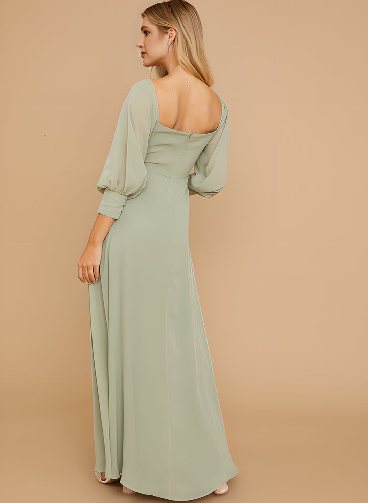 A-Line Chiffon Bridesmaid Dresses with Square Neckline and Long Sleeves