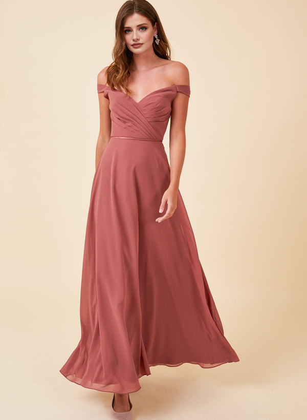 Rose Off-The-Shoulder Bridesmaid Dresses With Chiffon