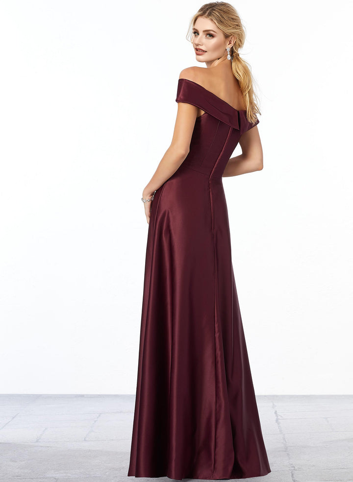 Off-The-Shoulder A-Line Bridesmaid Dresses With Pockets in Red Satin