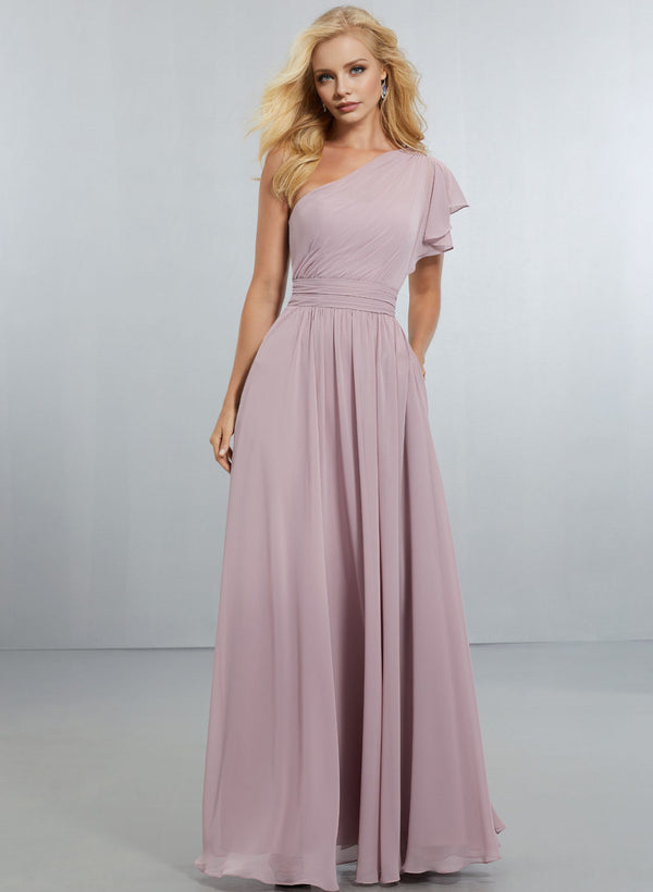 A-Line Chiffon Bridesmaid Dress With One Shoulder And Pockets