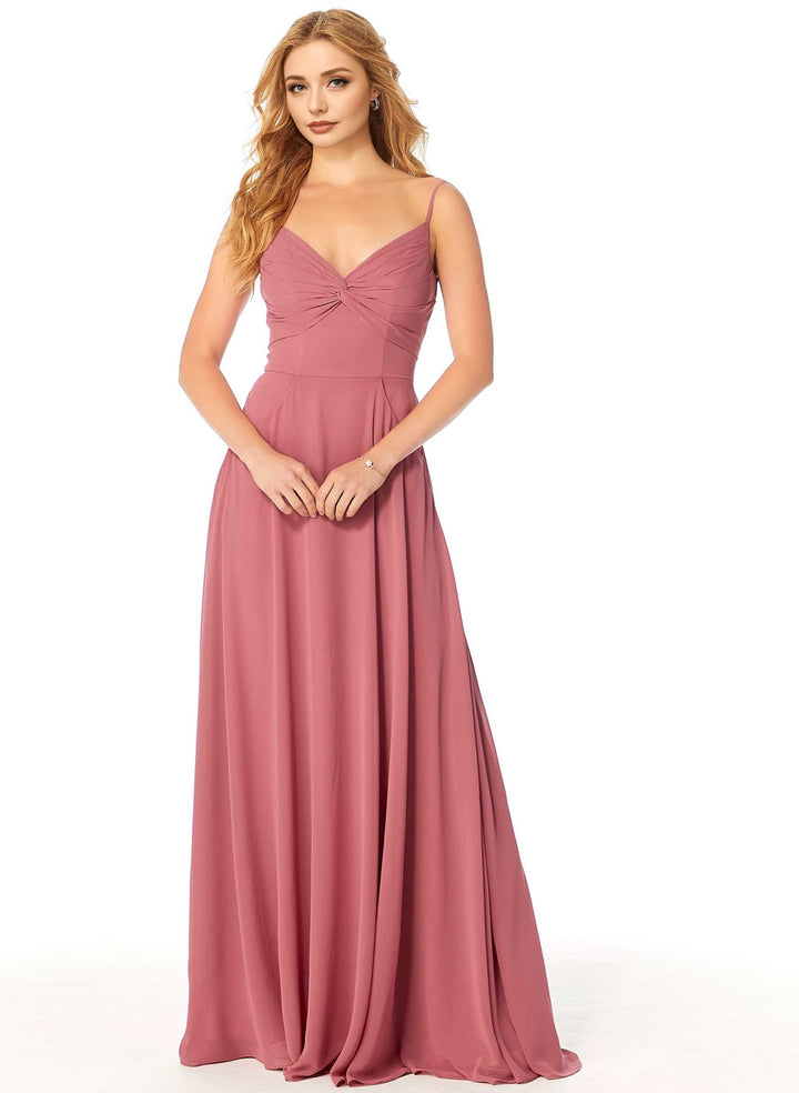 Long A-Line Chiffon V-Neck Bridesmaid Dresses With Pockets in Rose