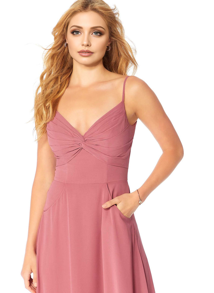 Long A-Line Chiffon V-Neck Bridesmaid Dresses With Pockets in Rose