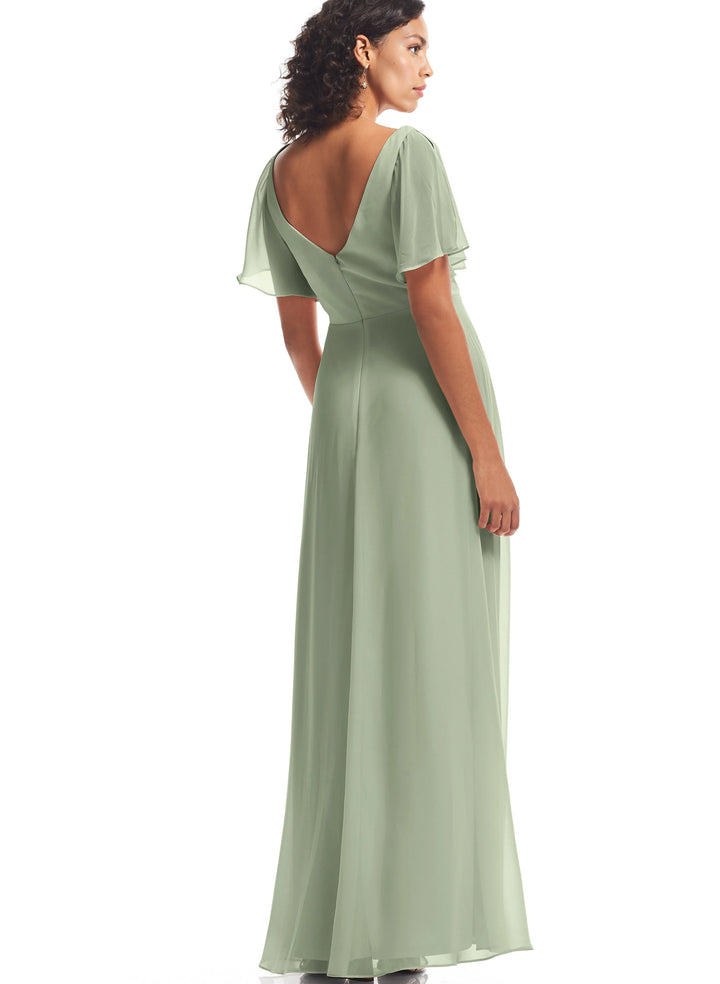 Chiffon Celadon V-Neck A-Line Floor-Length Bridesmaid Dresses