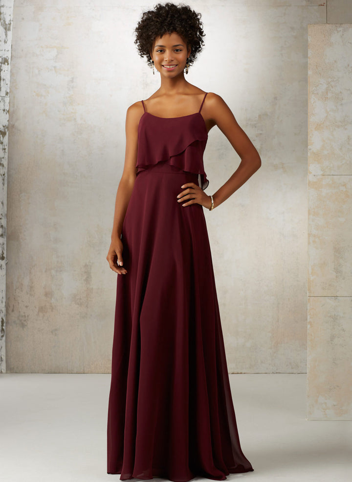 Cabernet Spaghetti Straps A-Line Bridesmaid Dresses With Cascading Ruffles