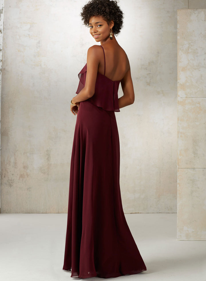 Cabernet Spaghetti Straps A-Line Bridesmaid Dresses With Cascading Ruffles