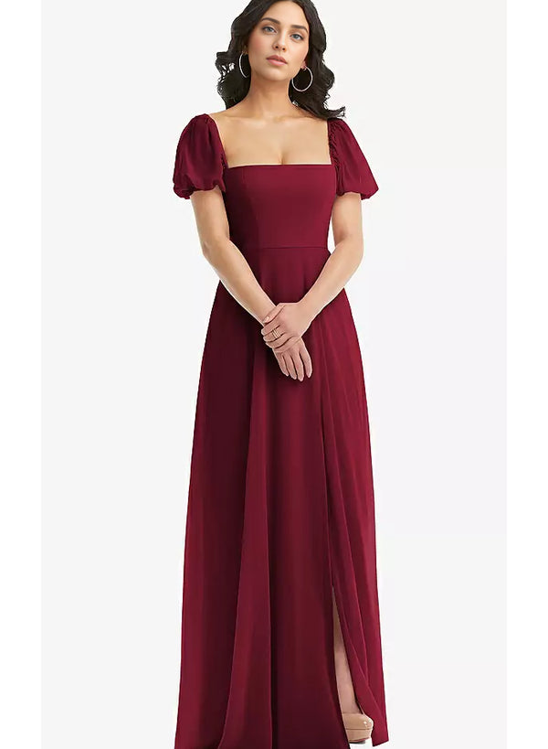 Chiffon A-Line Bridesmaid Dresses with Square Neckline and Slit