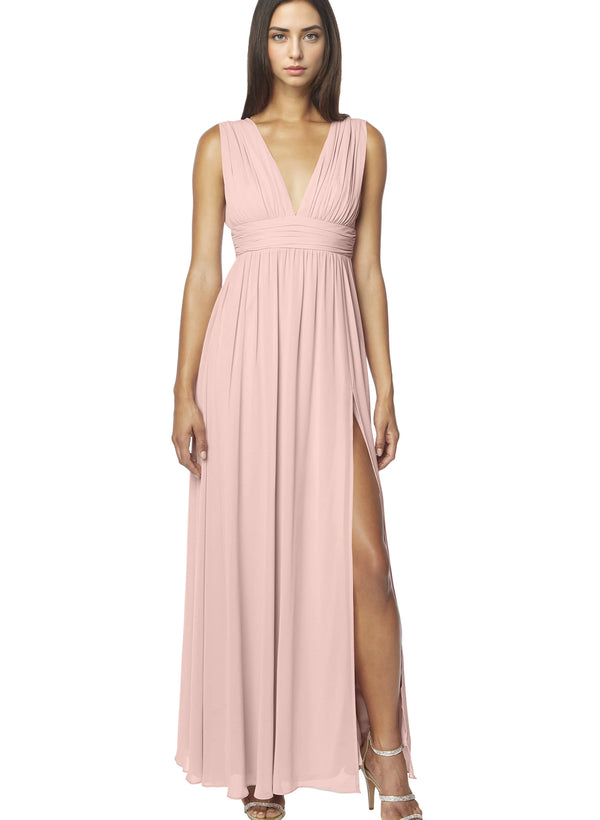 A-Line V-Neck Sleeveless Chiffon Bridesmaid Dresses Ruffle