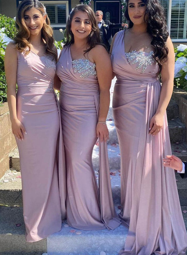 Sparkly Bridesmaid Dresses - One-Shoulder Trumpet/Mermaid