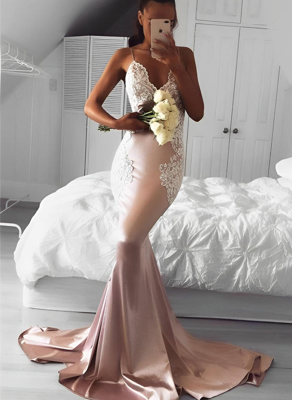 V-Neck Backless Bridesmaid Dresses With Satin Insets