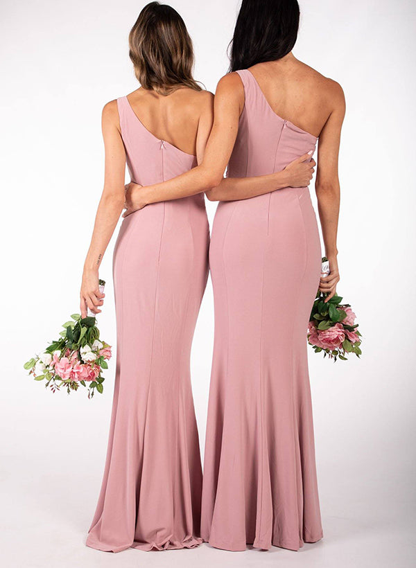 One-Shoulder Jersey Bridesmaid Dresses With Front Split