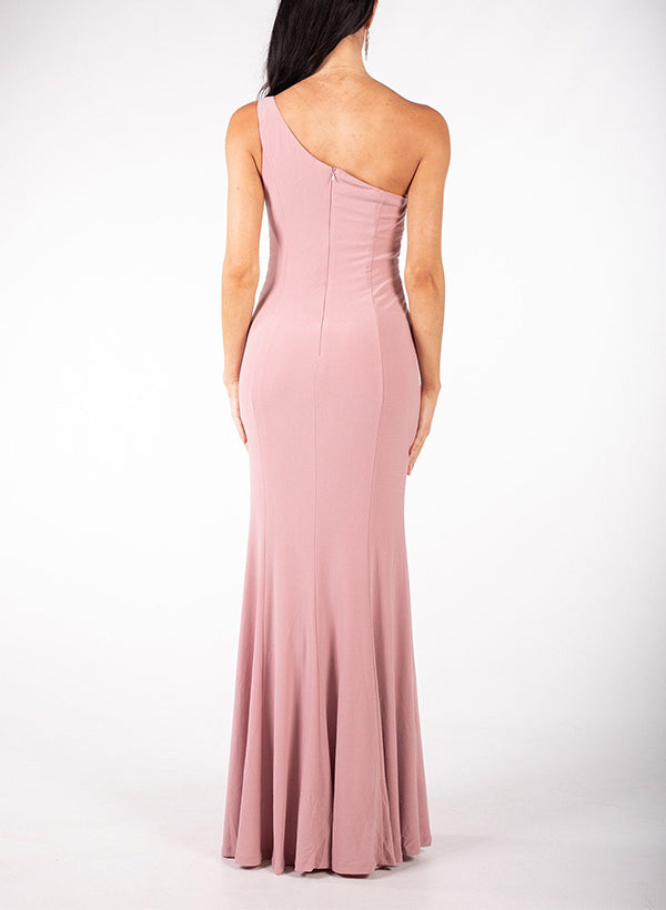 One-Shoulder Jersey Bridesmaid Dresses With Front Split