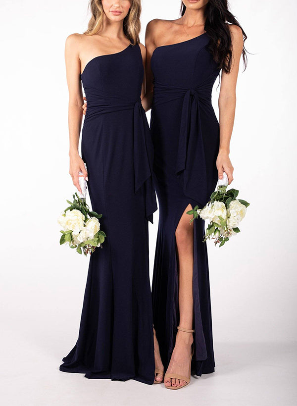 One-Shoulder Jersey Bridesmaid Dresses With Front Split