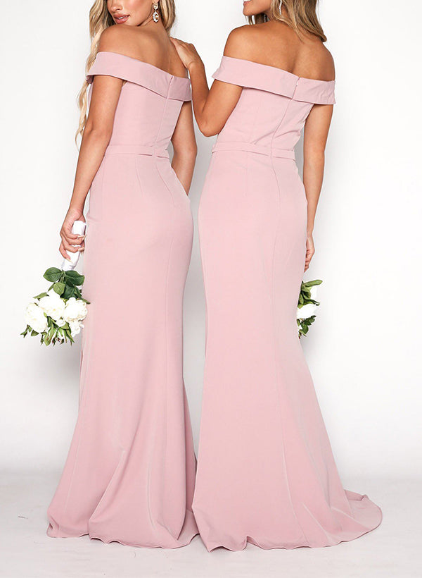 Off-The-Shoulder Satin Bridesmaid Dresses With Split Front - Trumpet/Mermaid