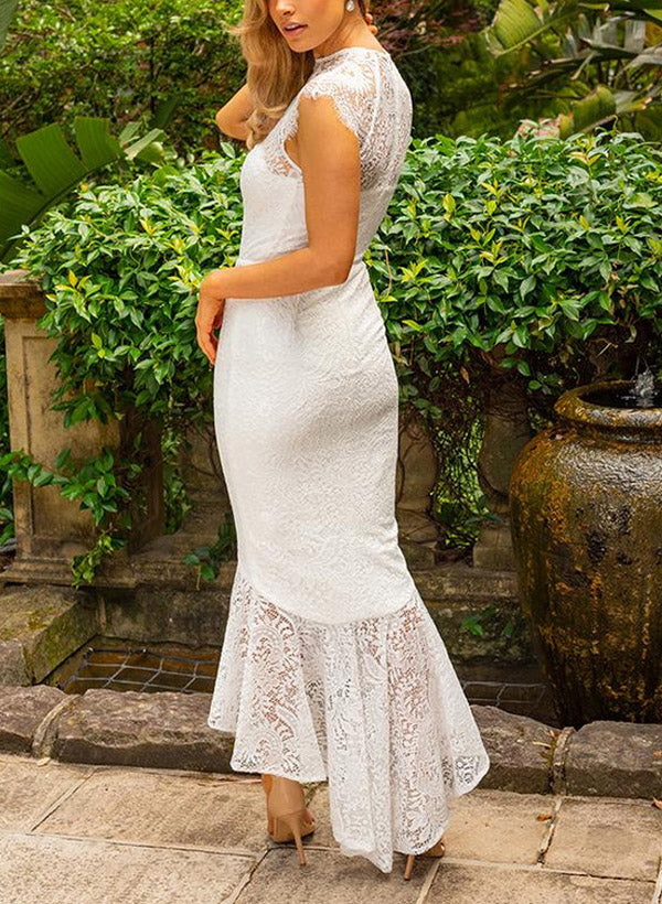 High Neck Asymmetrical Lace Bridesmaid Dresses