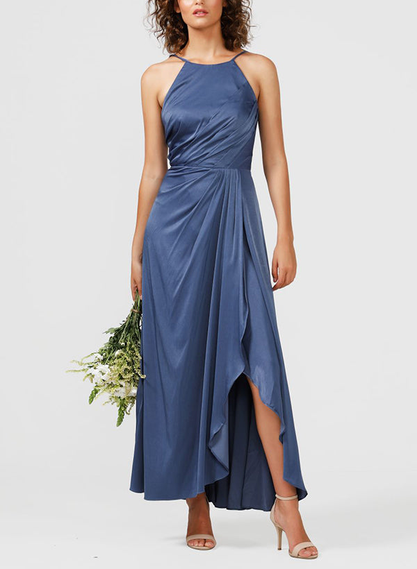 A-Line Halter Sleeveless Ankle-Length Bridesmaid Dresses