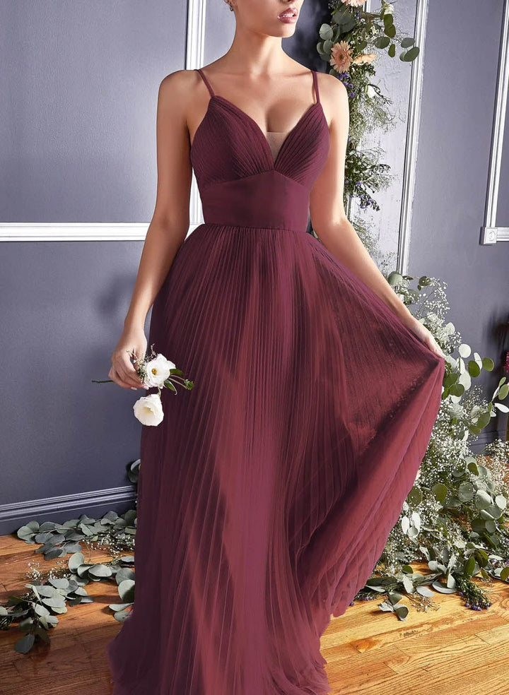 Pleated Tulle A-Line Open Back Bridesmaid Dresses