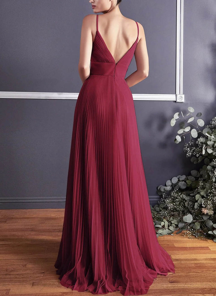 Pleated Tulle A-Line Open Back Bridesmaid Dresses