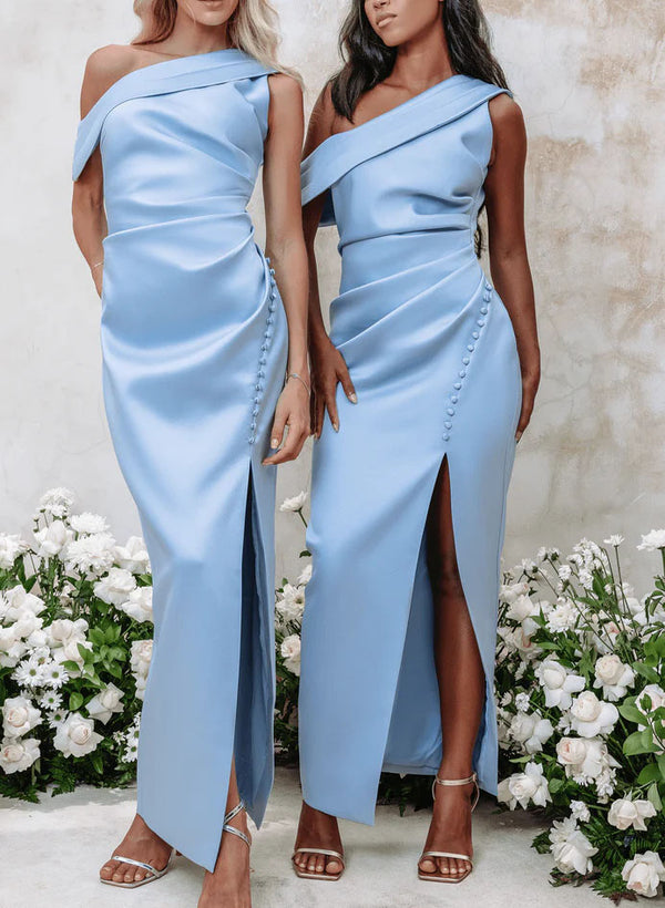 Cold Shoulder Satin Sheath/Column Bridesmaid Dresses