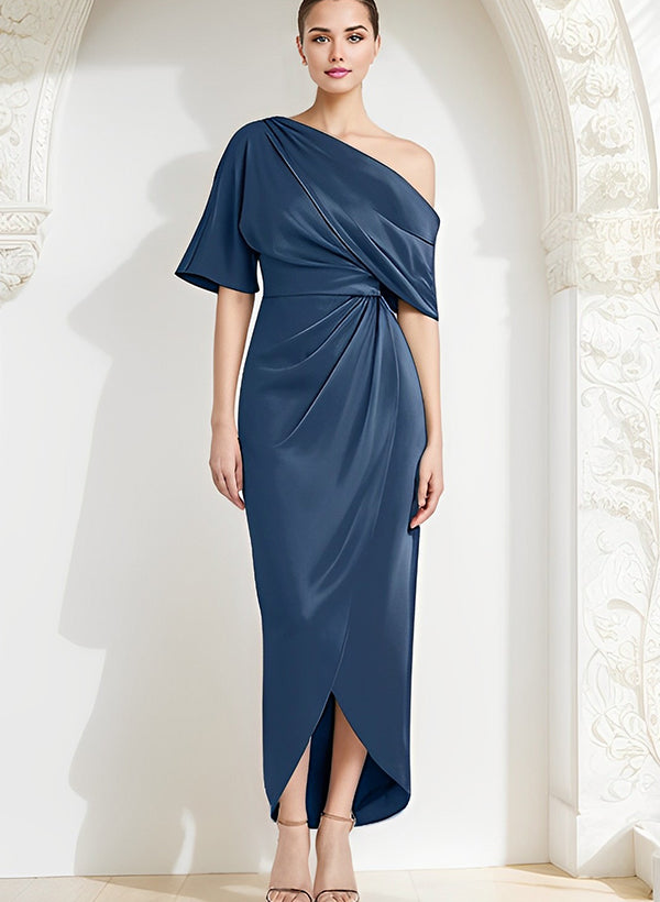 Asymmetrical Sleeveless Satin Bridesmaid Dresses With Ruffle