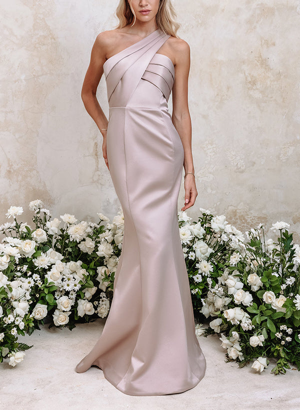 One-Shoulder Satin Bridesmaid Dresses - Trumpet/Mermaid Style