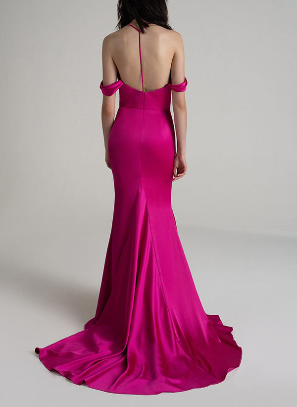 Satin Bridesmaid Dresses with Cowl Neck Sleeveless Trumpet/Mermaid Silhouette