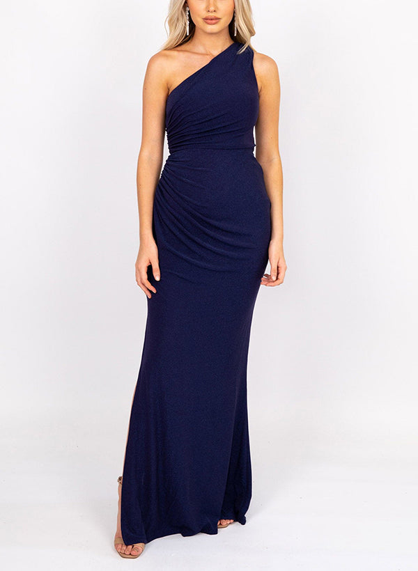 One-Shoulder Jersey Bridesmaid Dresses With Split Front