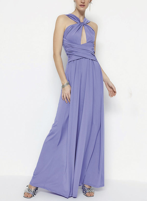 A-Line Halter Sleeveless Floor-Length Bridesmaid Dresses.