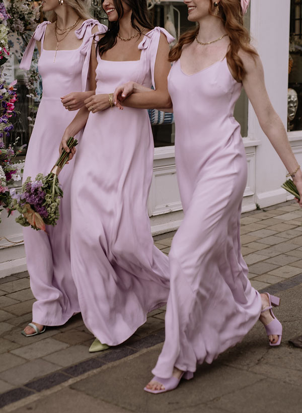 Square Neckline Sleeveless Floor-Length Chiffon Bridesmaid Dresses