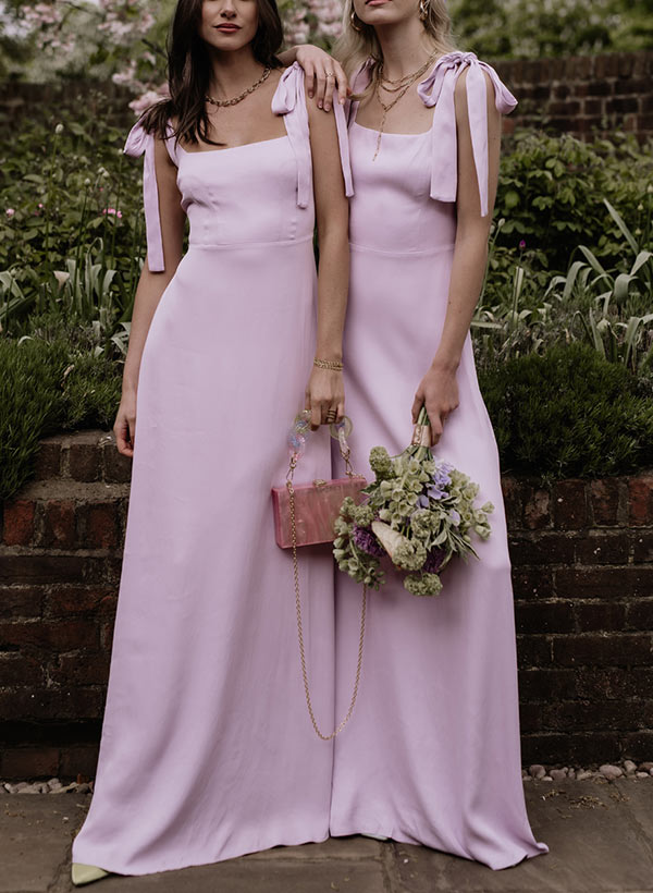 Square Neckline Sleeveless Floor-Length Chiffon Bridesmaid Dresses