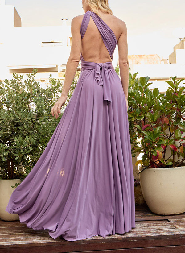 A-Line One-Shoulder Sleeveless Jersey Bridesmaid Dress With Split Front