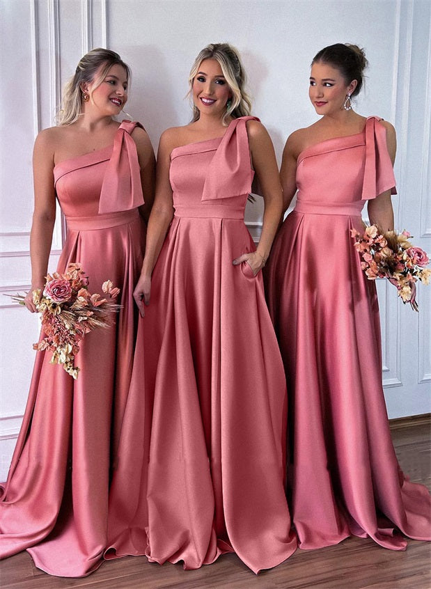 A-Line Satin Bridesmaid Dresses With Pockets