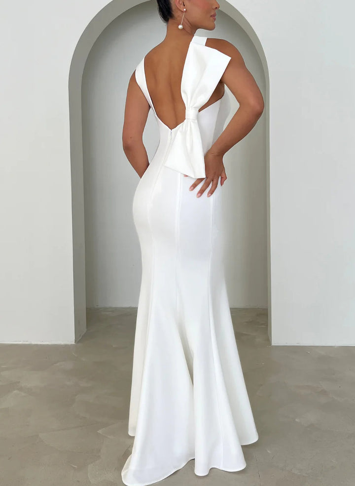 One Shoulder Trumpet Mermaid Open Back Bridesmaid Dresses With Bow