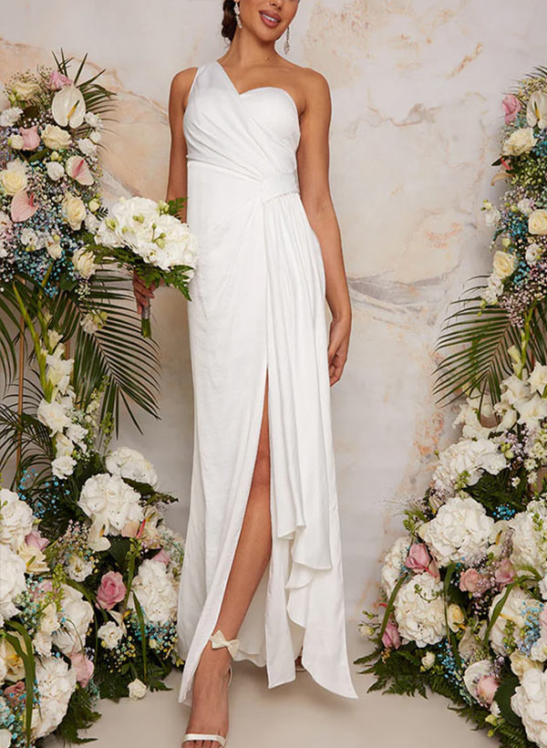 Floor-Length Satin Bridesmaid Dress With Front Split