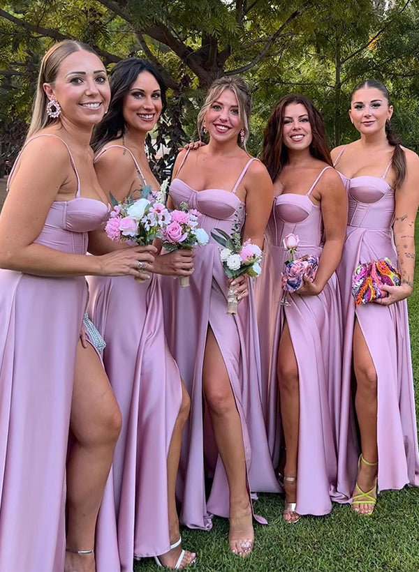 Floor-Length Bridesmaid Dresses With Split Front