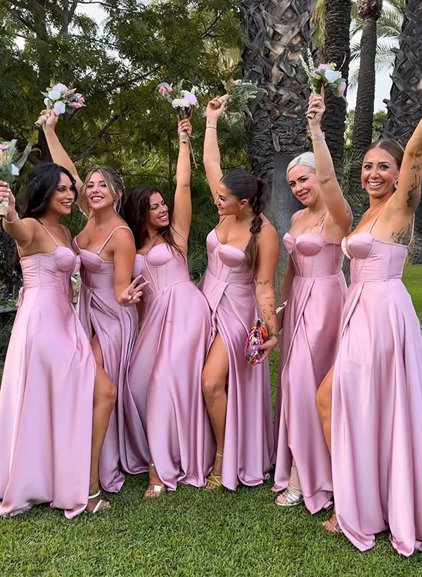 Floor-Length Bridesmaid Dresses With Split Front