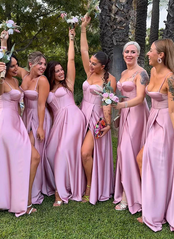 Floor-Length Bridesmaid Dresses With Split Front