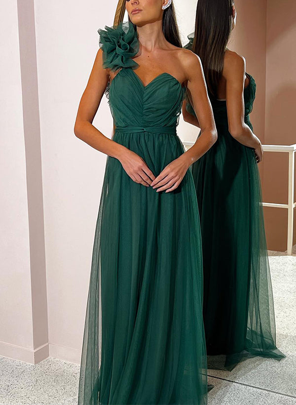 One-Shoulder Sleeveless Tulle Bridesmaid Dresses