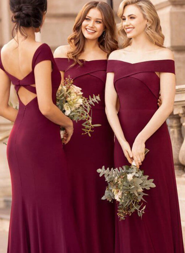 Off-The-Shoulder Sleeveless Elastic Satin Bridesmaid Dresses