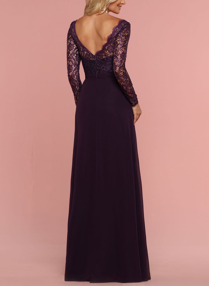 A-Line Bridesmaid Dresses with V-Neck Lace Long Sleeves
