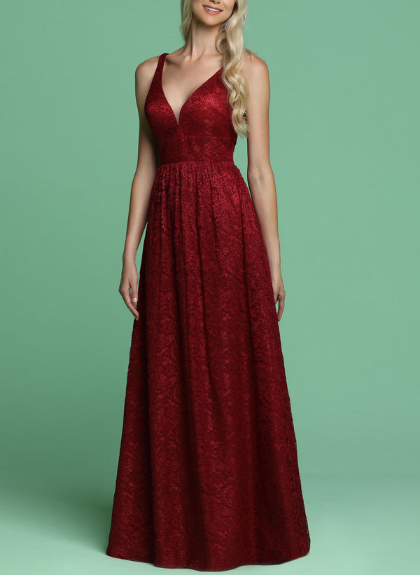 V-Neck Lace A-Line Bridesmaid Dresses