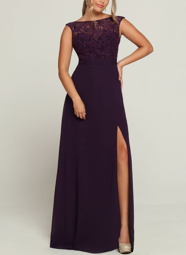 Chiffon Lace A-Line Bridesmaid Dresses with Split Front