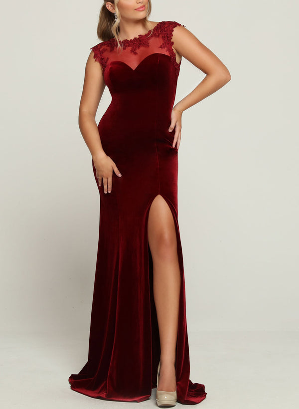 Velvet Lace Sheath Column Bridesmaid Dresses