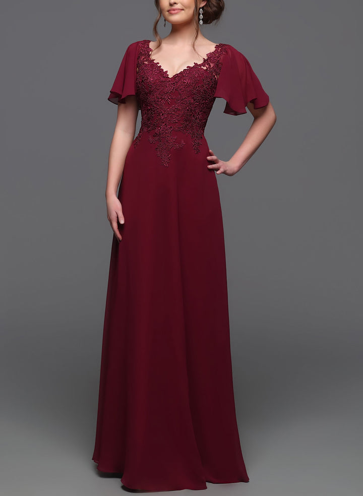 Bridesmaid Dresses with V-Neck and Lace Sleeves