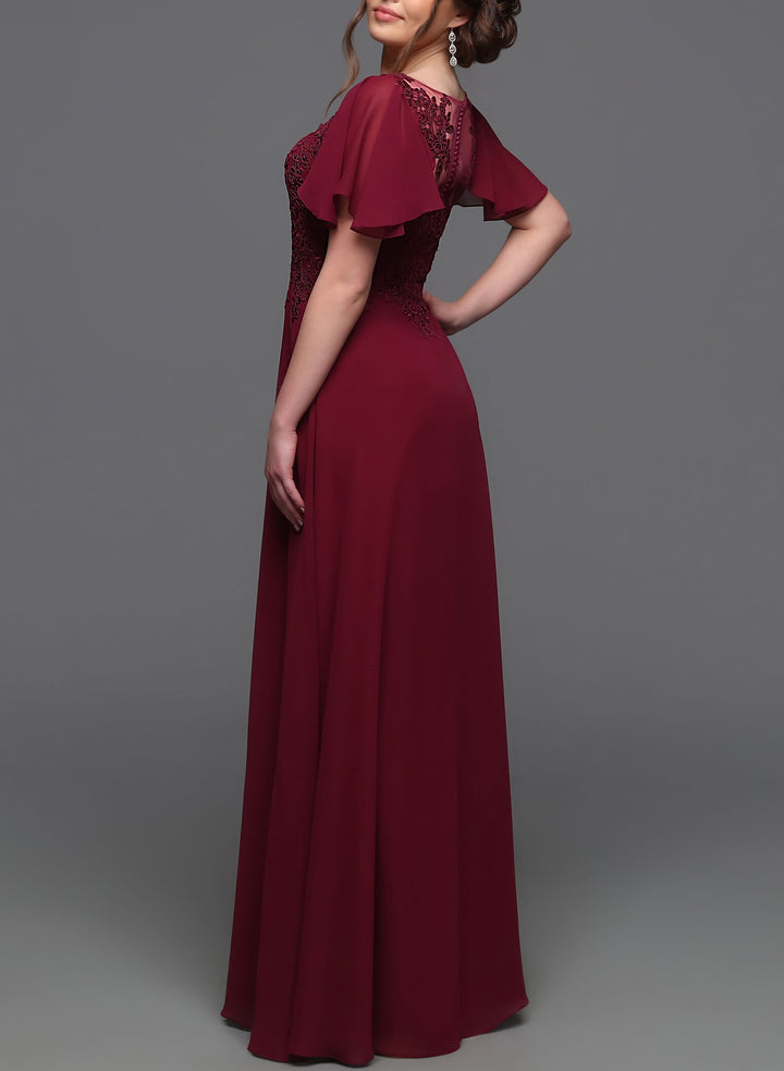 Bridesmaid Dresses with V-Neck and Lace Sleeves