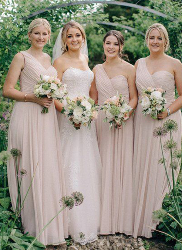 One Shoulder Sleeveless Floor Length Chiffon Bridesmaid Dresses