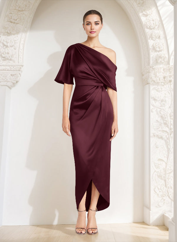 Asymmetrical Sleeveless Satin Bridesmaid Dresses With Ruffle