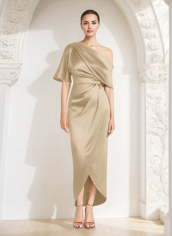 Asymmetrical Sleeveless Satin Bridesmaid Dresses With Ruffle