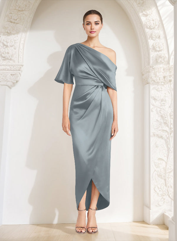 Asymmetrical Sleeveless Satin Bridesmaid Dresses With Ruffle