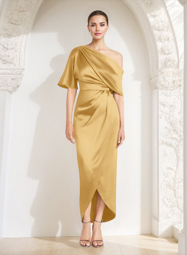 Asymmetrical Sleeveless Satin Bridesmaid Dresses With Ruffle